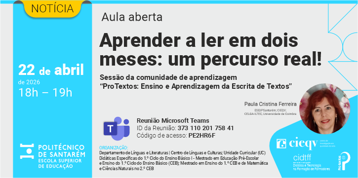 Imagem da aula aberta, aprender a ler