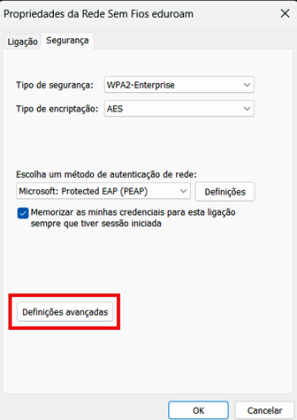 Definições avançadas