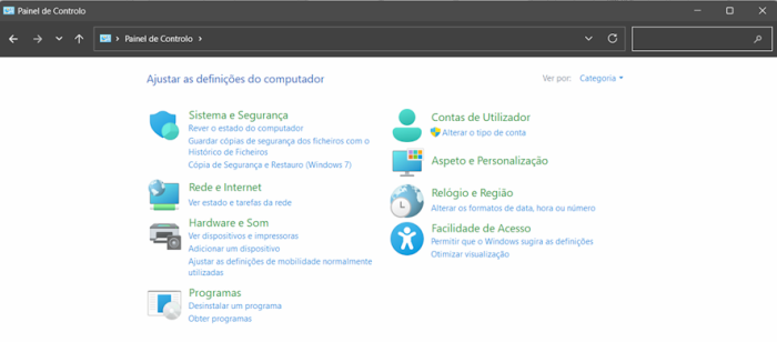 Painel de controlo