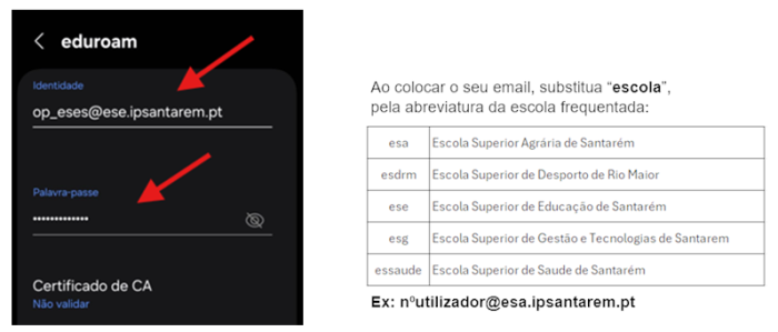 Configuração da ligação eduroam no Android