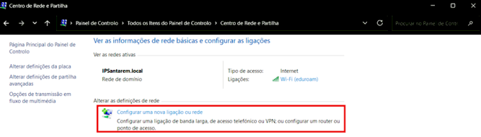 Configurar uma nova ligação ou rede