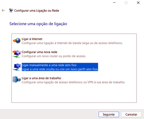 Ligar manualmente a uma rede sem fios