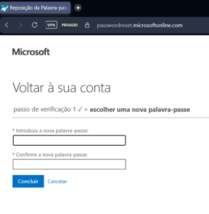 Definição da nova palavra-passe